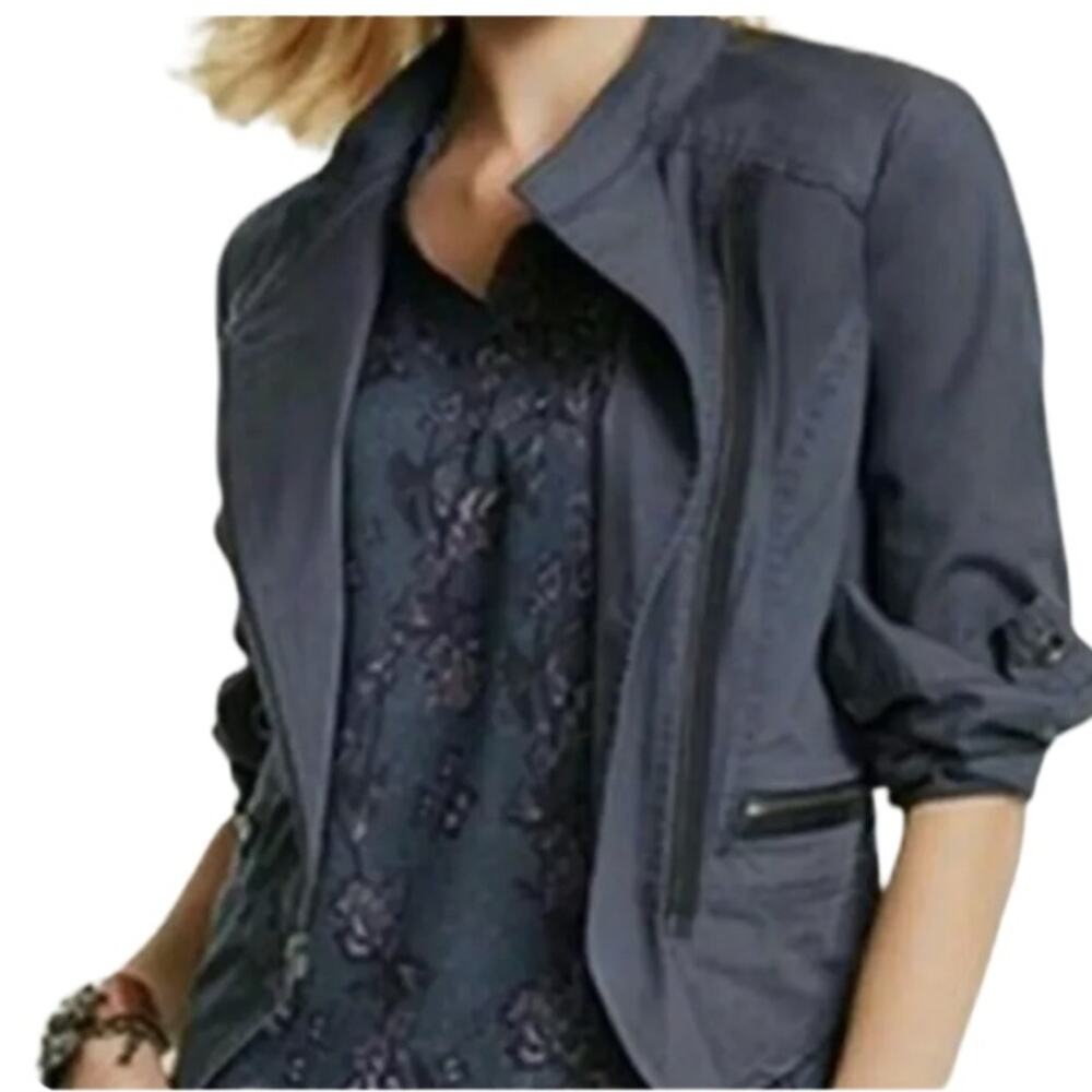 CAbi Twilight Moto Jacket Womens Blue Gray Asymmetrical Zipper Size M